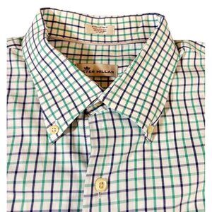 Peter Millar Men's XL Crown Ease Sport Shirt Blue Green White Plaid Button Down